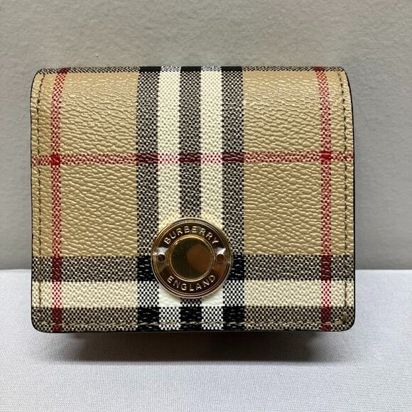 Burberry Women’s BIFOLD WALLET Vintage Check E Canvas Archive Beige 8070417 - Picture 1 of 13